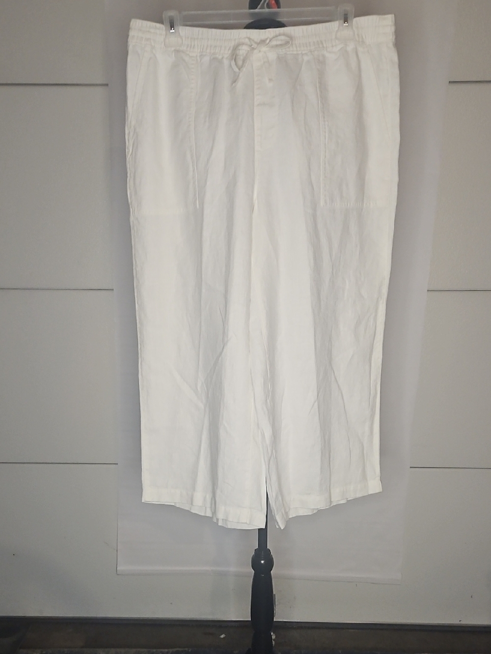 Lands' End White Drawstring 4 Pocket 100% Linen Pants XL 18